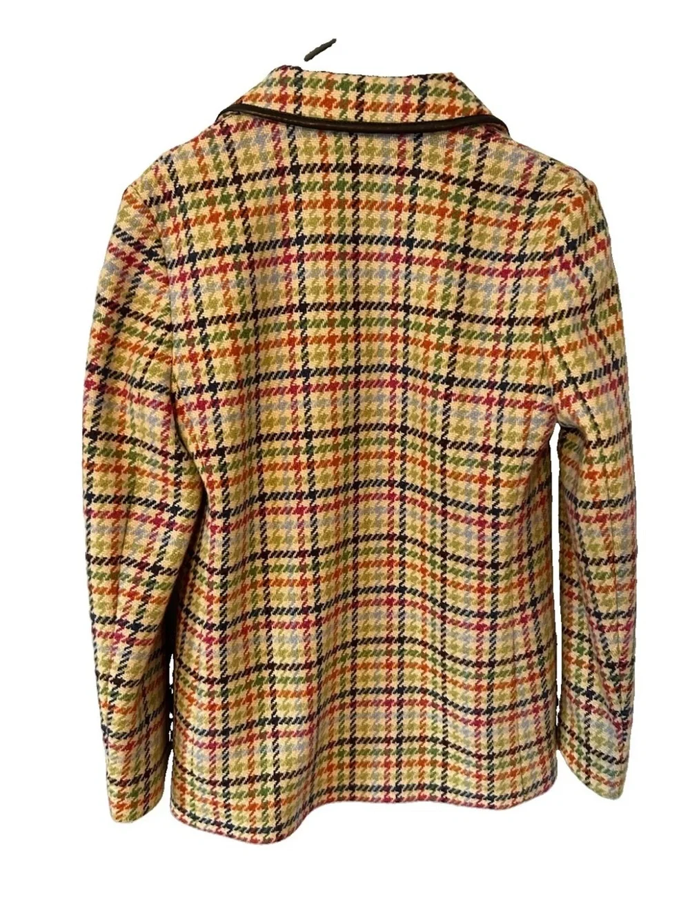 Coach Tattersall Hampton Tweed Plaid Rainbow Houndstooth Wool Pea Coat Jacket XS